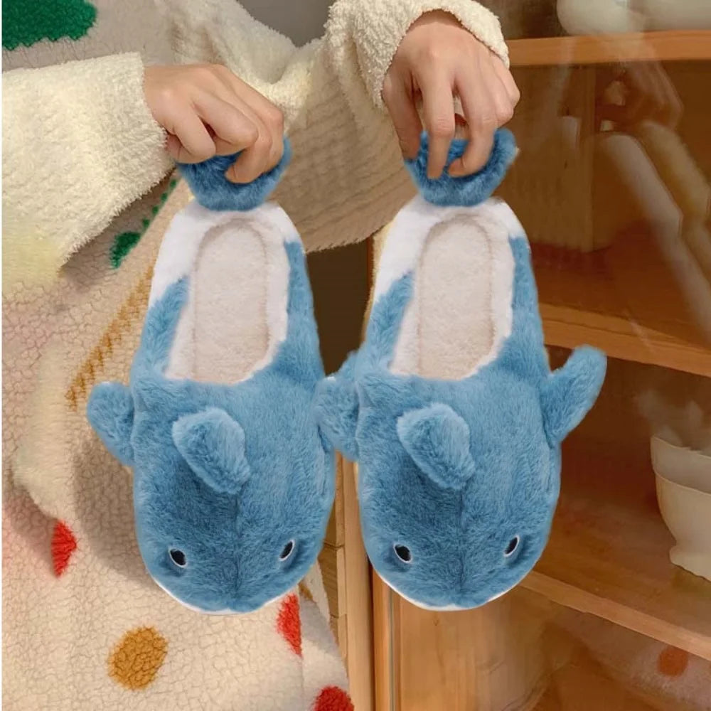 Soft Plush Sharky Slides For Wome&Men,Whale Shark Fuzzy Slippers