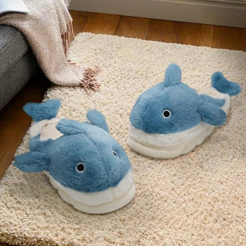 Soft Plush Sharky Slides For Wome&Men,Whale Shark Fuzzy Slippers