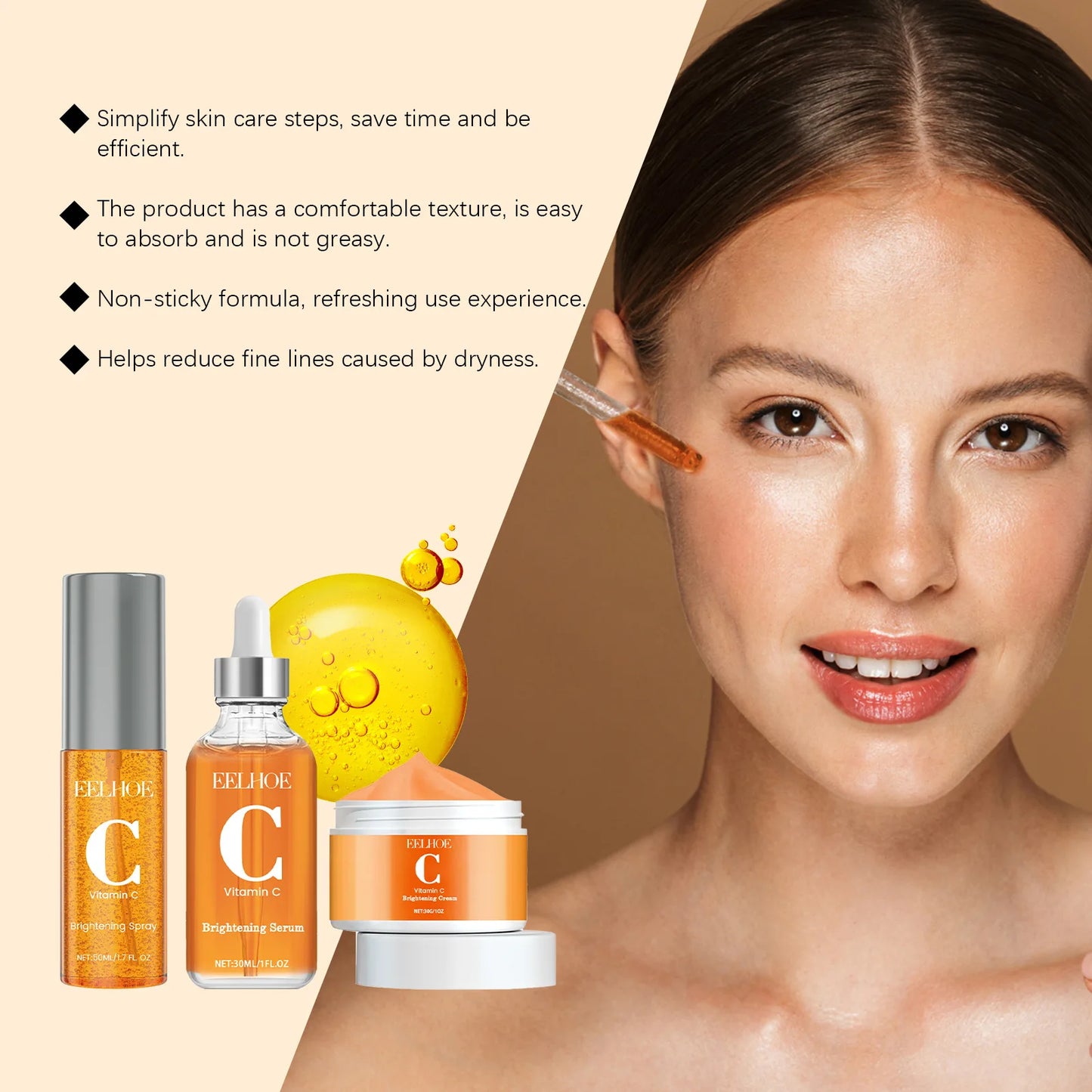 1set Vitamin C Facial Skin Care Set Moisturizing Brightening Reduce Dark Spot Skin