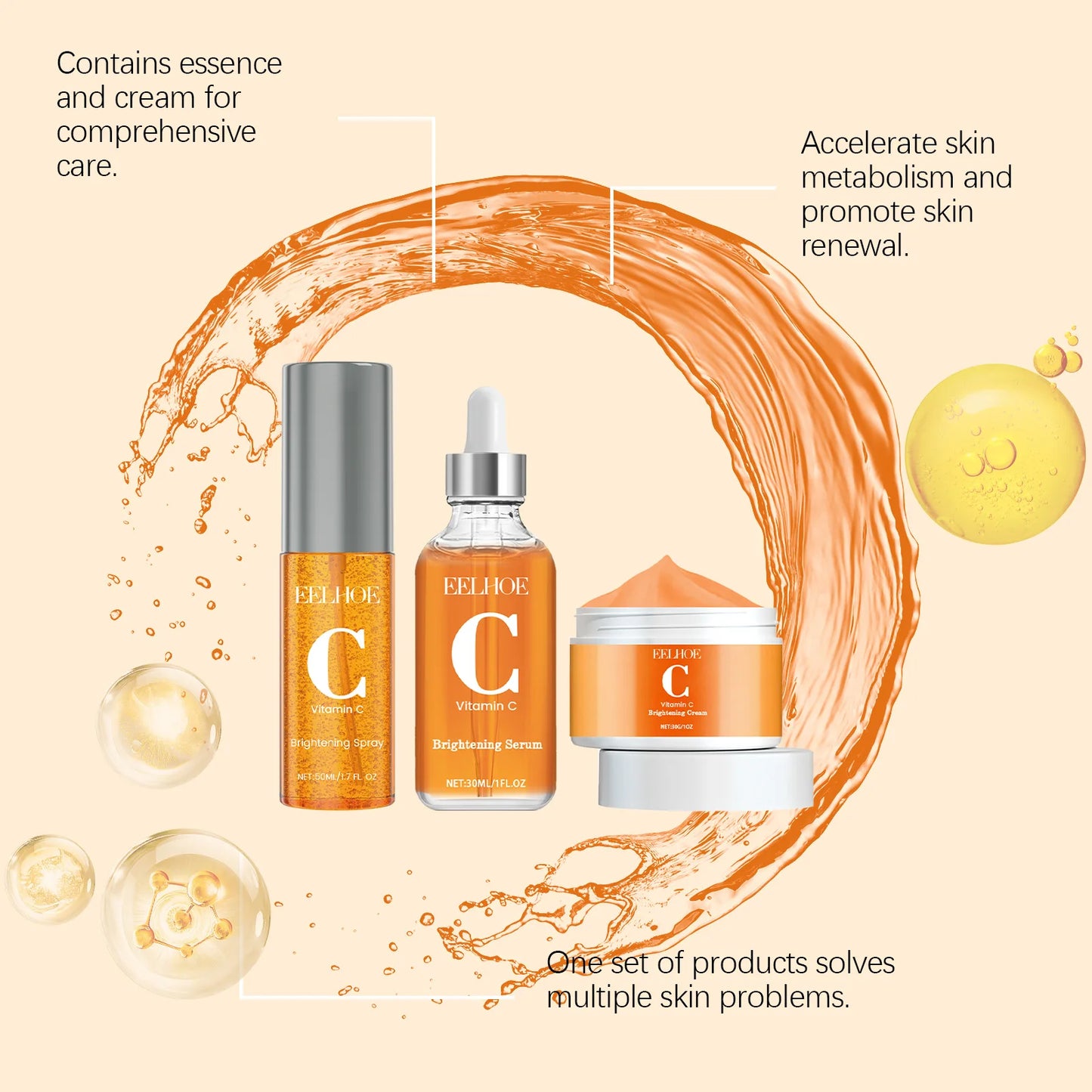 1set Vitamin C Facial Skin Care Set Moisturizing Brightening Reduce Dark Spot Skin
