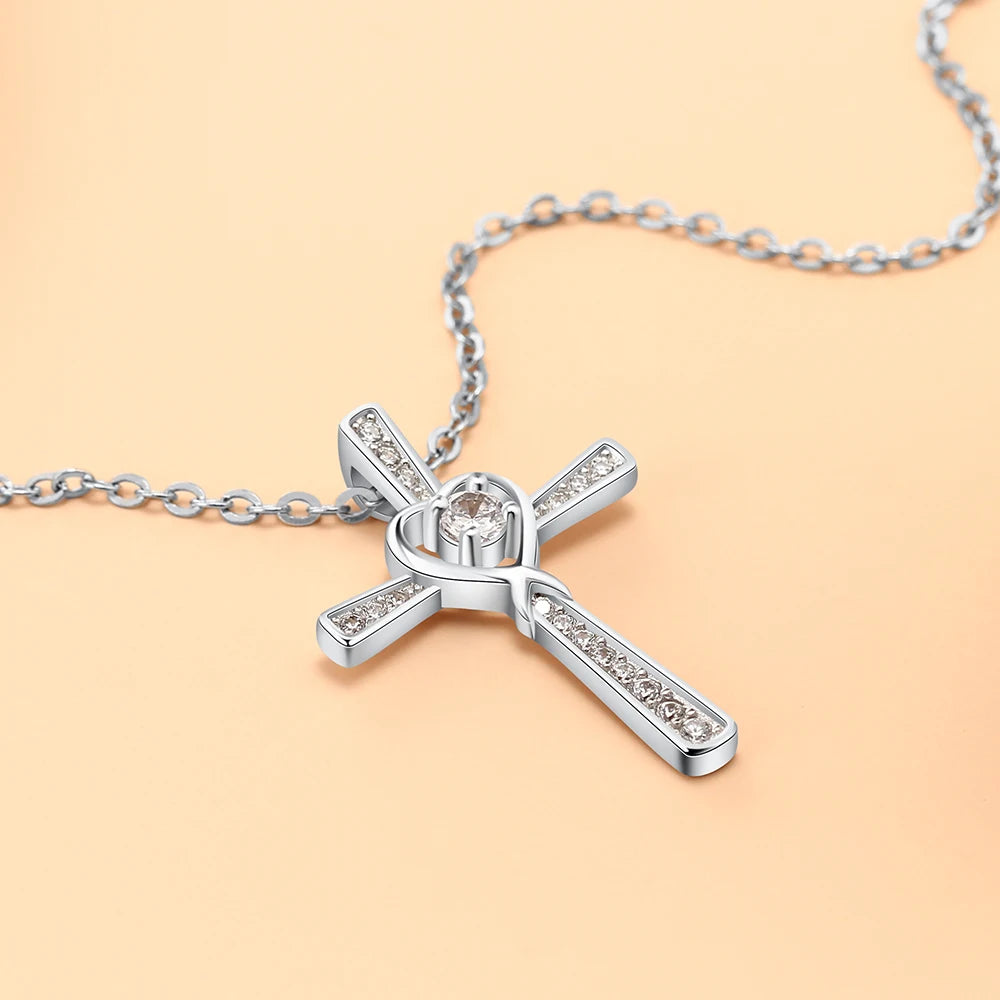 Classic 925 Sterling Silver Heart Cross Necklace