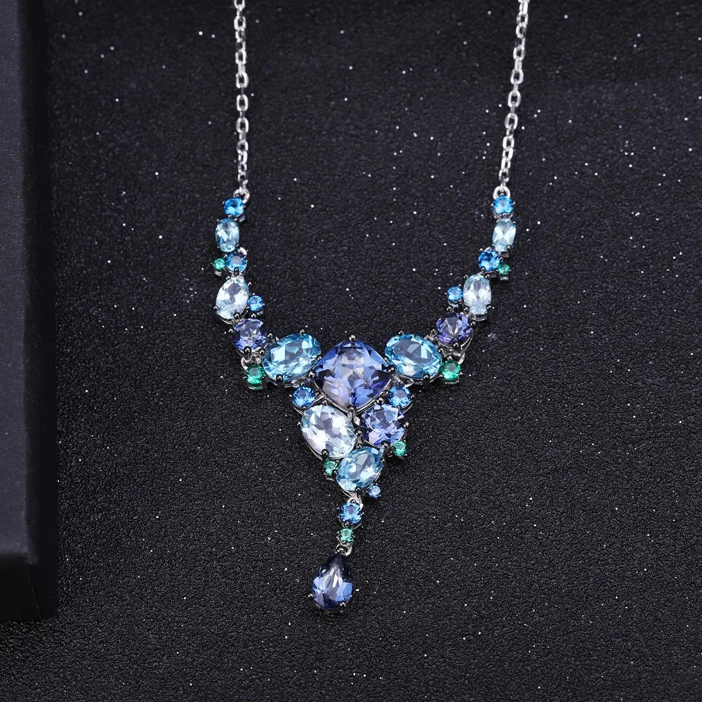 Natural Mystic Quartz Topaz Necklace 925 Sterling Silver