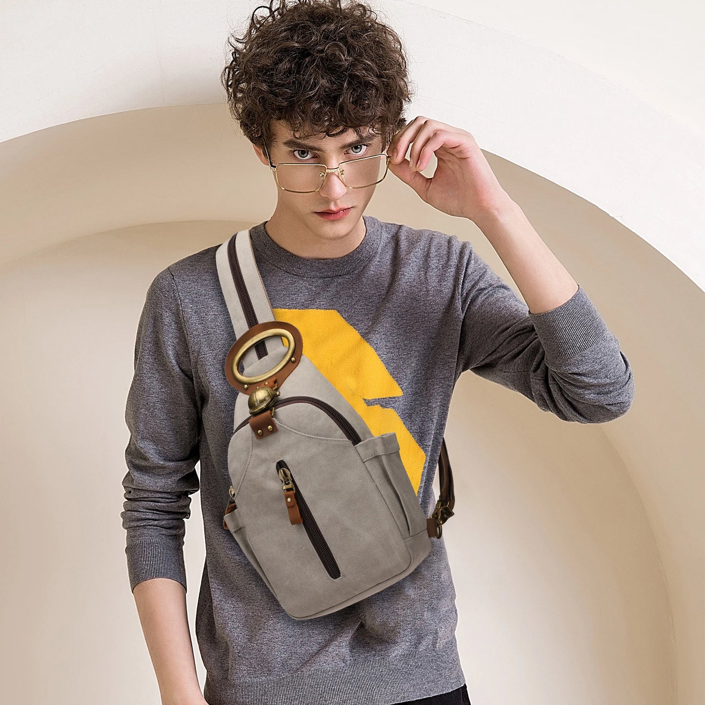 KouLi Buir Canvas Sling bag,Small Crossbody Backpack,Convertible