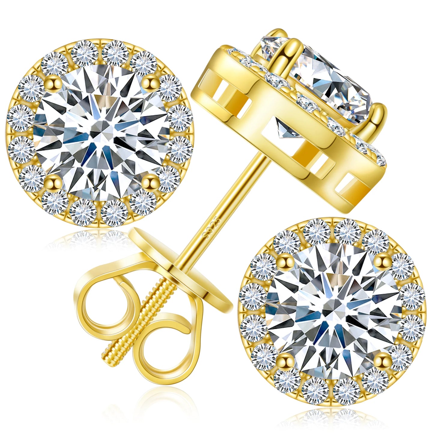 925 Sterling Silver 0.1-4 Carat Moissanite Round Earrings