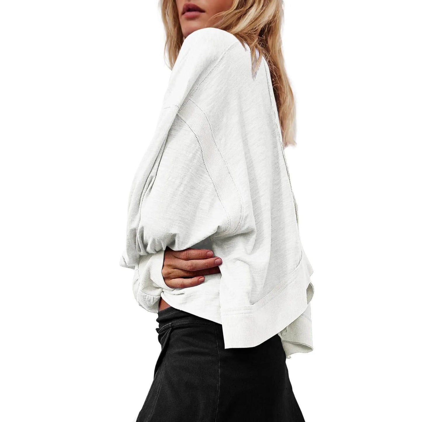 Spring New Solid Color Loose Sweatshirts Fit V Neck Open Back