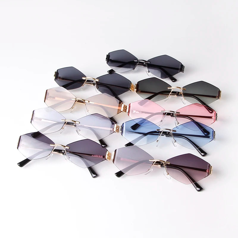 Trend Hexagon Rimless Sunglasses Women