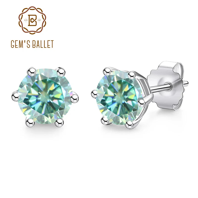GEM'S BALLET 925 Silver 585 14K 10K 18K Gold 6 Prong Round Stud Earrings