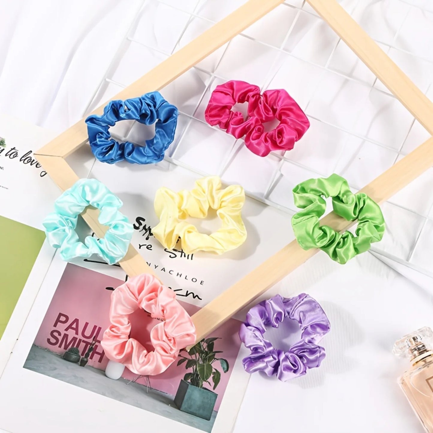 60pcs Satin Scrunchies Simple Solid Color