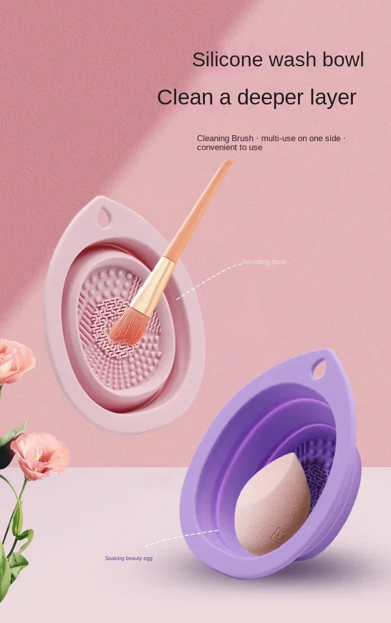 Silicone Makeup Brush Cleaner Foldable Powder Puff Bowl