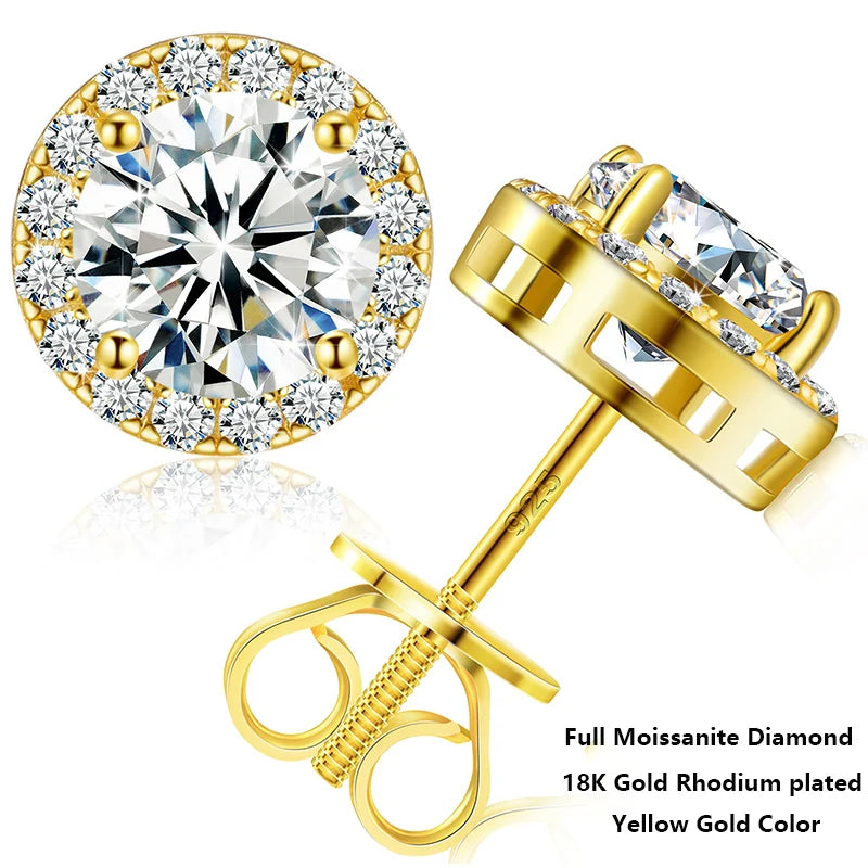 925 Sterling Silver 0.1-4 Carat Moissanite Round Earrings