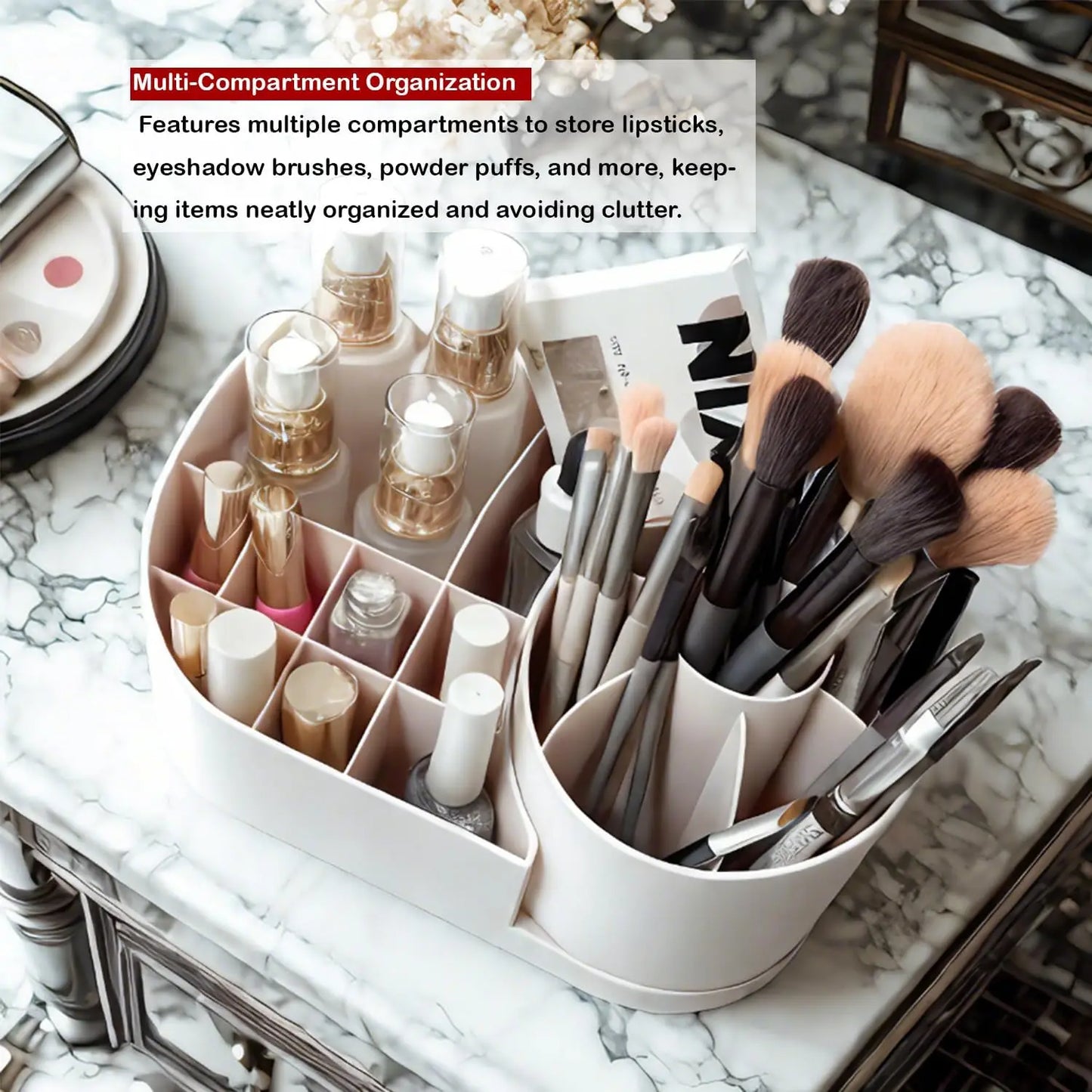 TLXT Makeup Organizer Countertop With Rotating Brush Holder