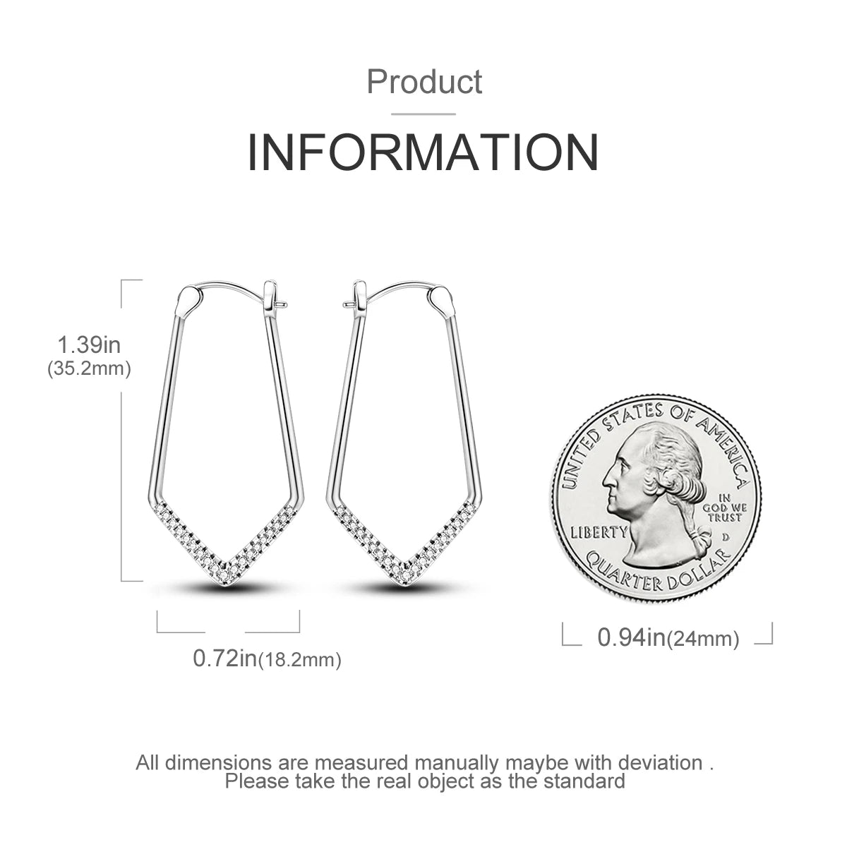 925 Sterling Silver Triangle Shaped Hoop Earrings