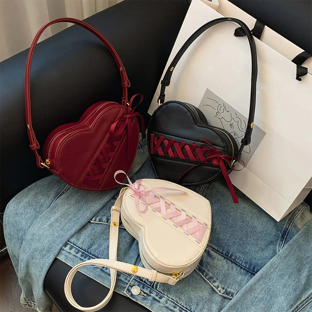 Ribbon Heart Shaped Tote Bag for Women Girls