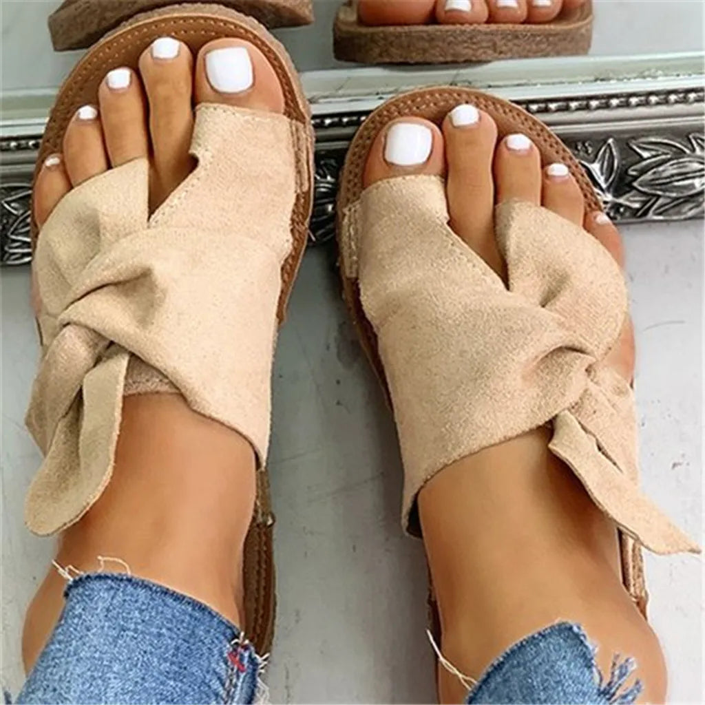 Retro Bohemian Slippers Womens Bowknot Straps