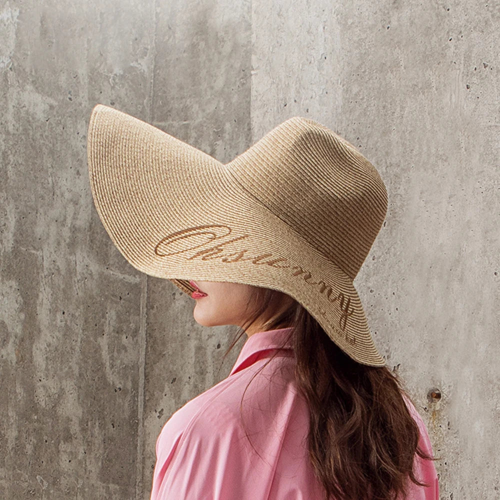 OhSunny Foldable Straw Hat Summer Extra Wide Large Brim