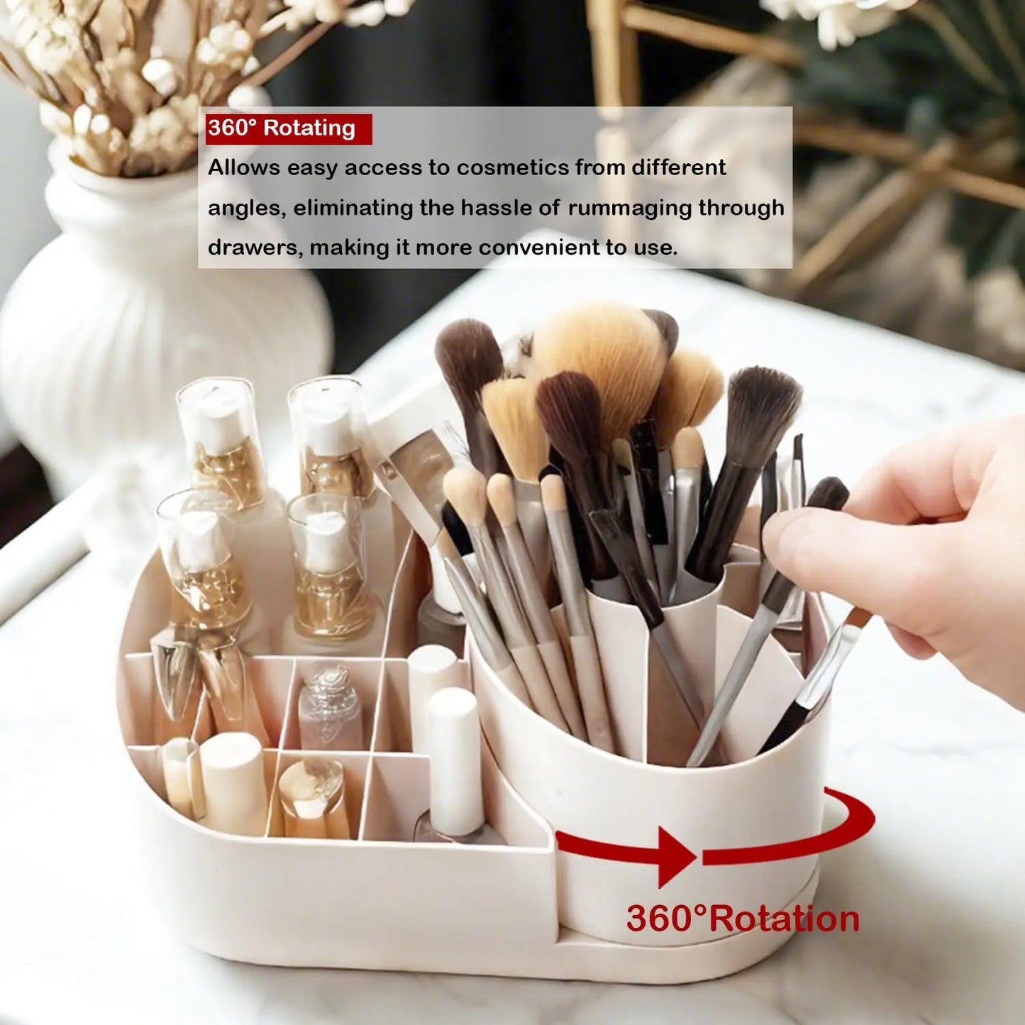 TLXT Makeup Organizer Countertop With Rotating Brush Holder