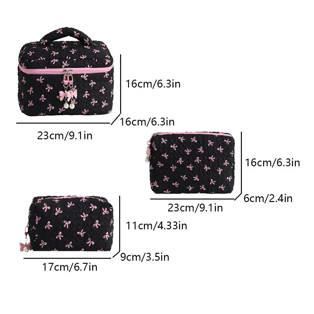 3 Pcs Cute Makeup Bag Bowknot Printed