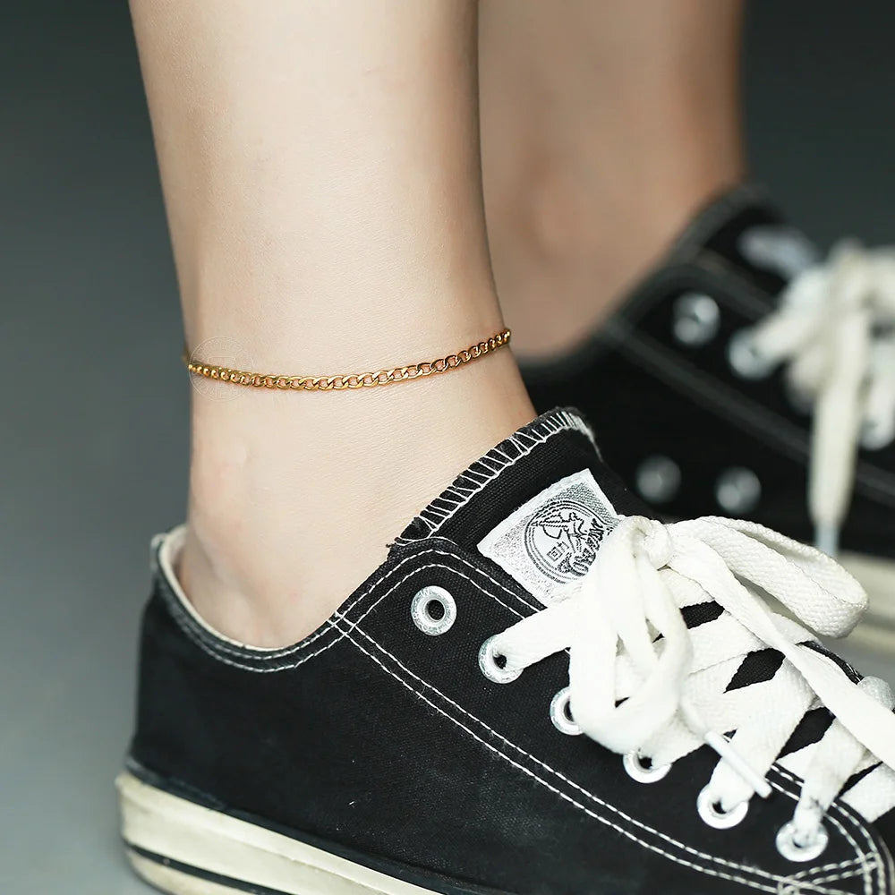 Minimalist Metal Anklets Women Gold Color Stainless Steel