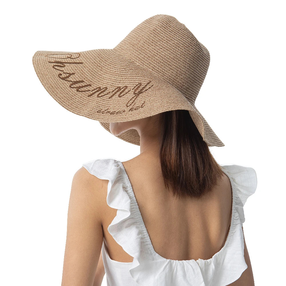 OhSunny Foldable Straw Hat Summer Extra Wide Large Brim