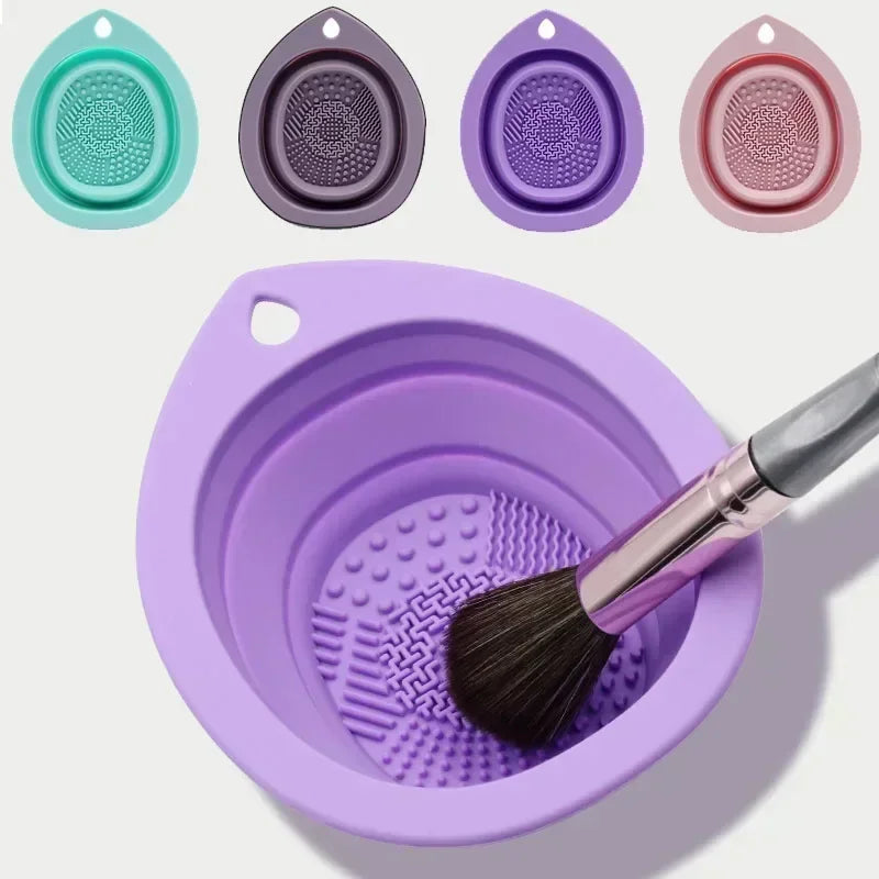 Silicone Makeup Brush Cleaner Foldable Powder Puff Bowl