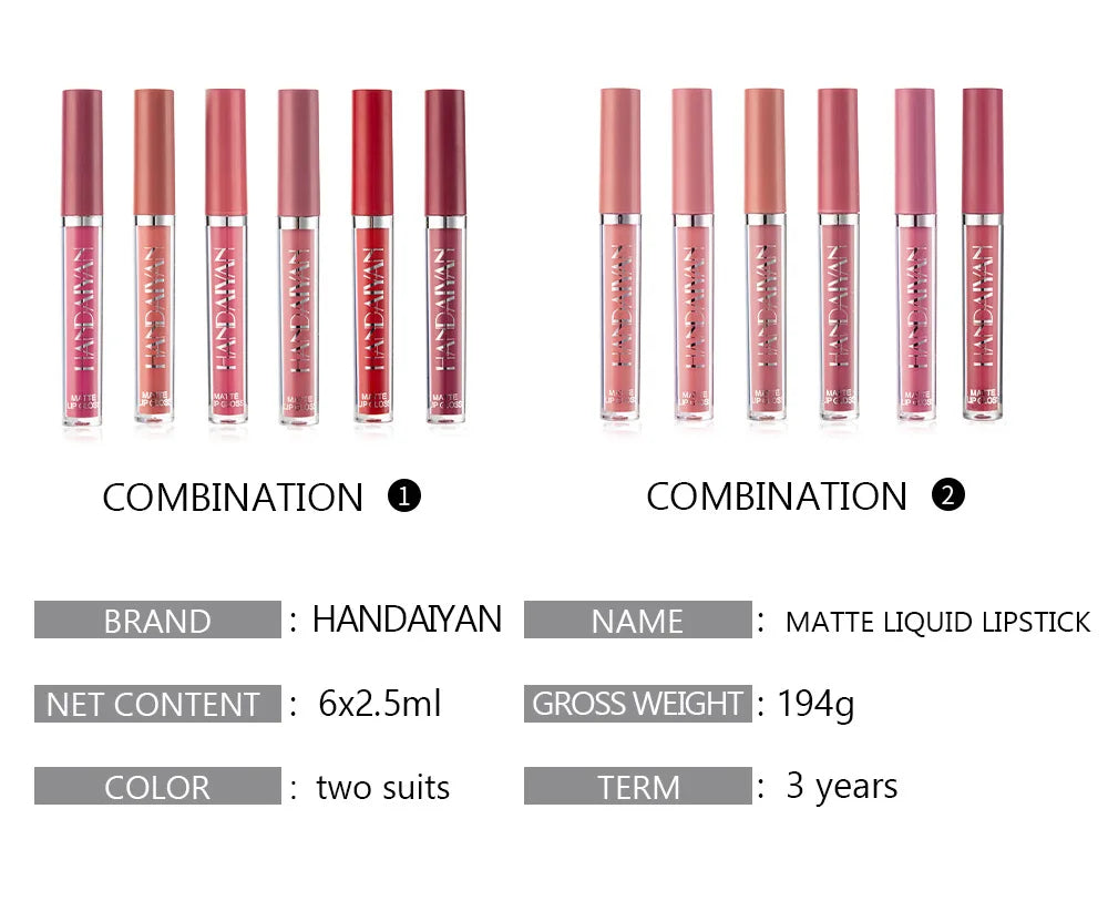 HANDAIYAN 6 matte velvet non-stick cup liquid lipstick