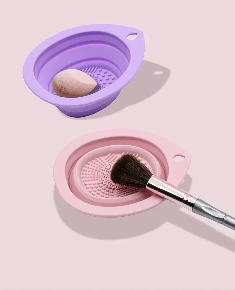 Silicone Makeup Brush Cleaner Foldable Powder Puff Bowl