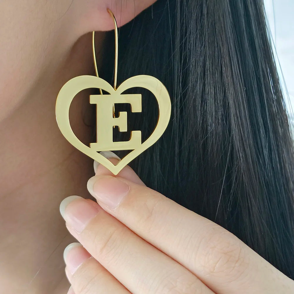 Customize A-Z Letter Heart Shape Earrings