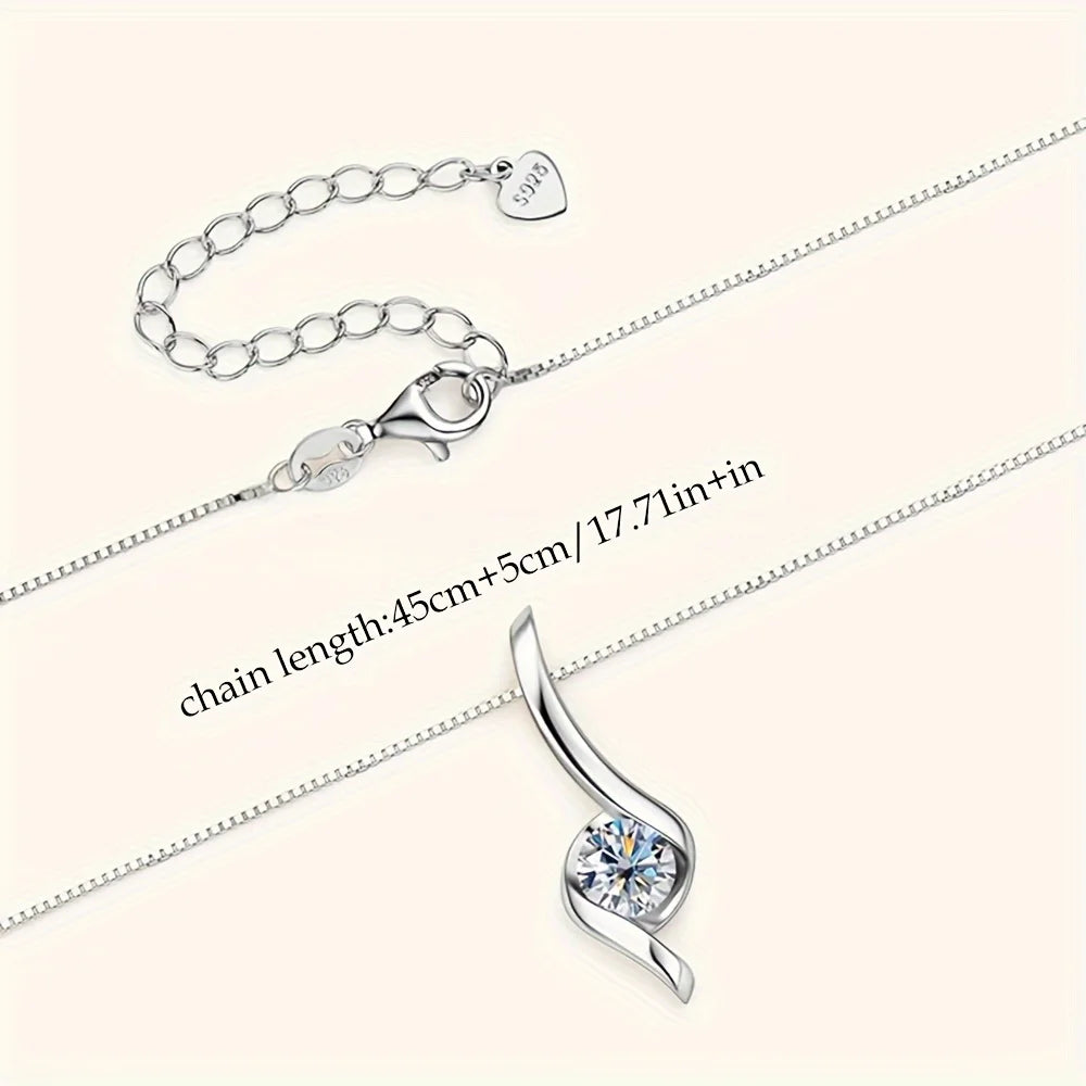 1pc S925 Silver with 1 Carat Moissanite Luxury Necklace,