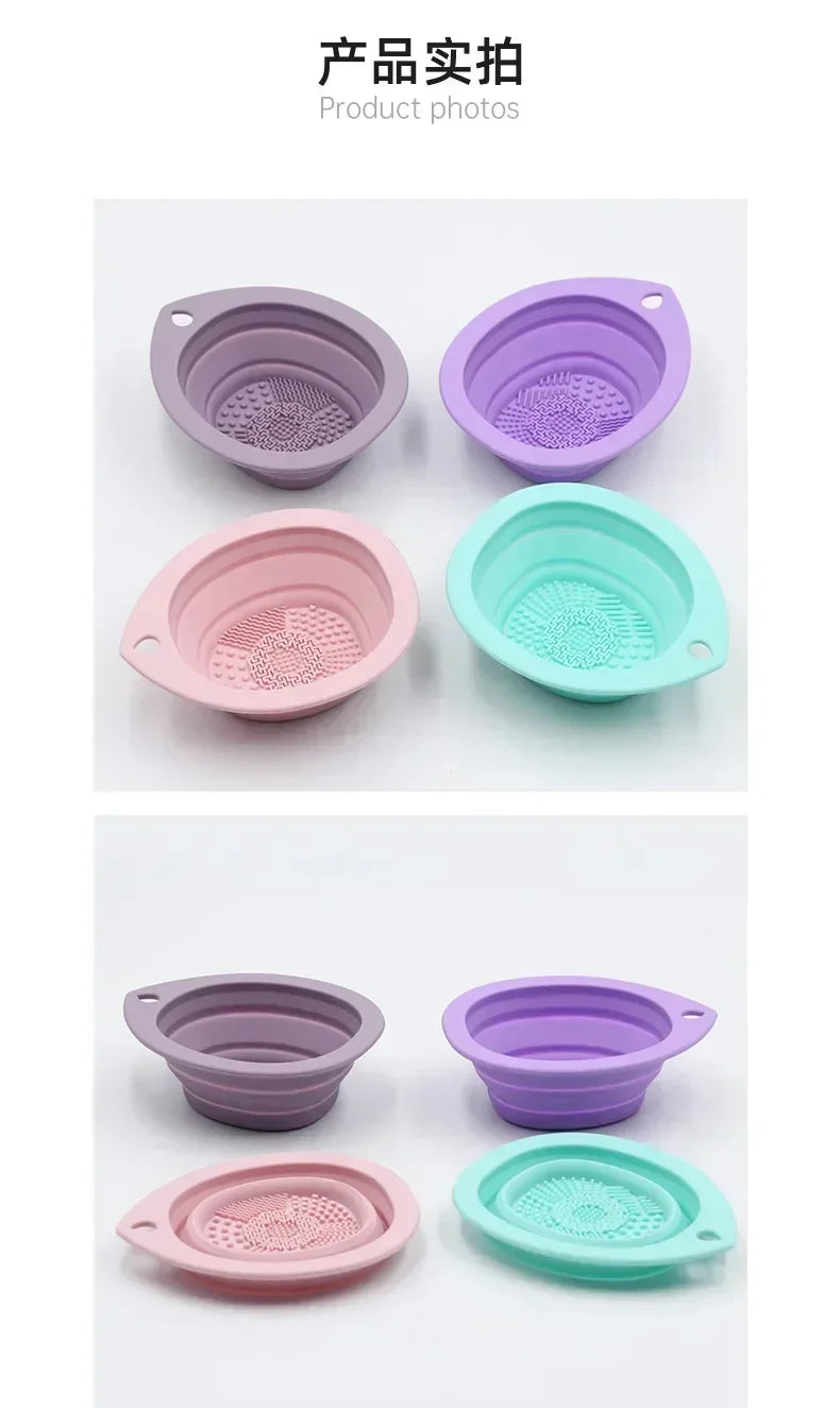 Silicone Makeup Brush Cleaner Foldable Powder Puff Bowl