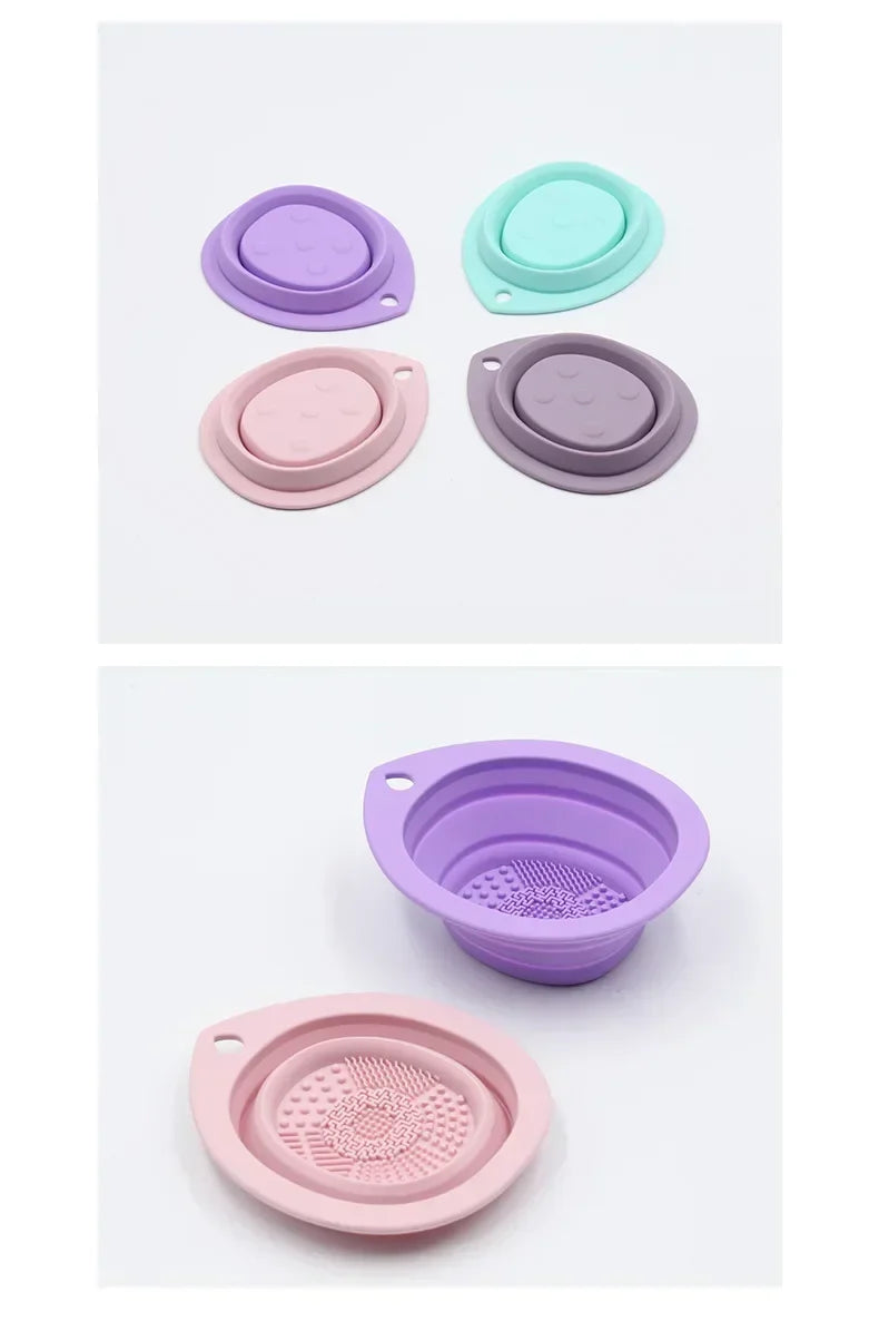 Silicone Makeup Brush Cleaner Foldable Powder Puff Bowl