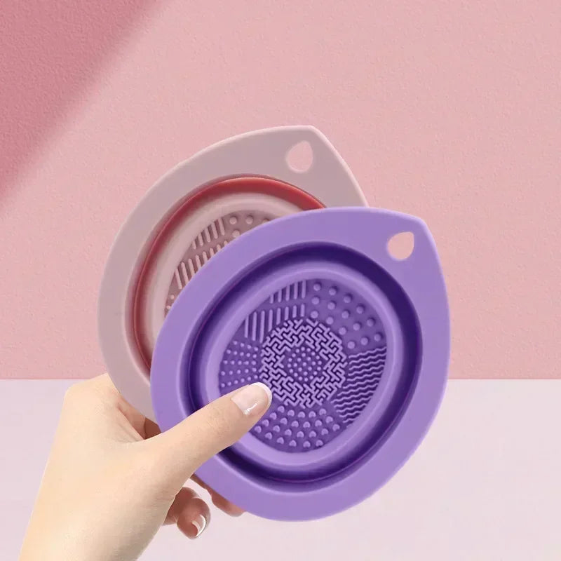 Silicone Makeup Brush Cleaner Foldable Powder Puff Bowl