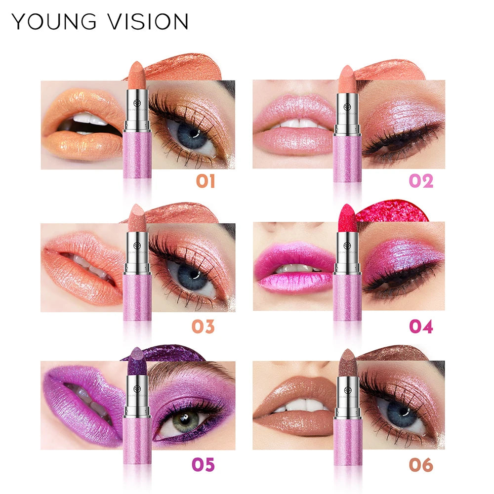 YOUNG VISION 6 pearlized shimmer lipsticks and eyeshadows