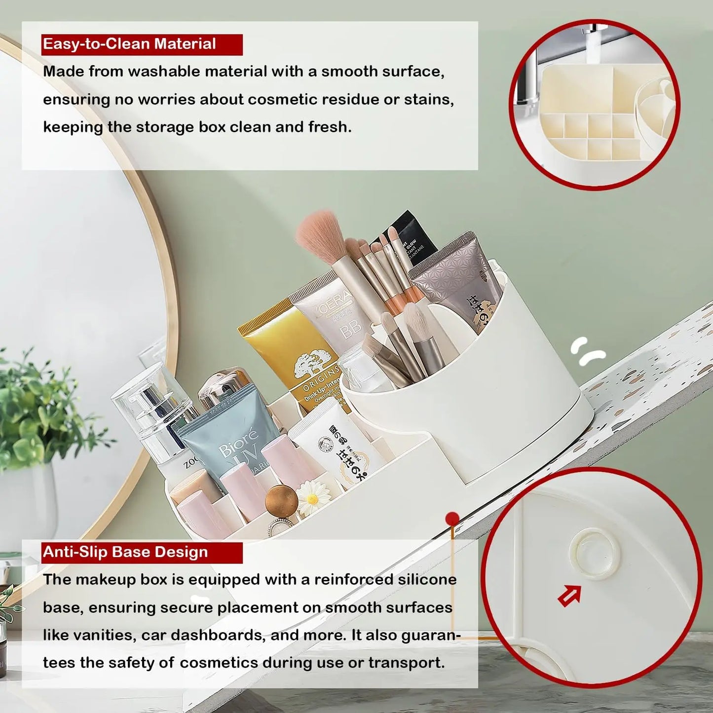 TLXT Makeup Organizer Countertop With Rotating Brush Holder