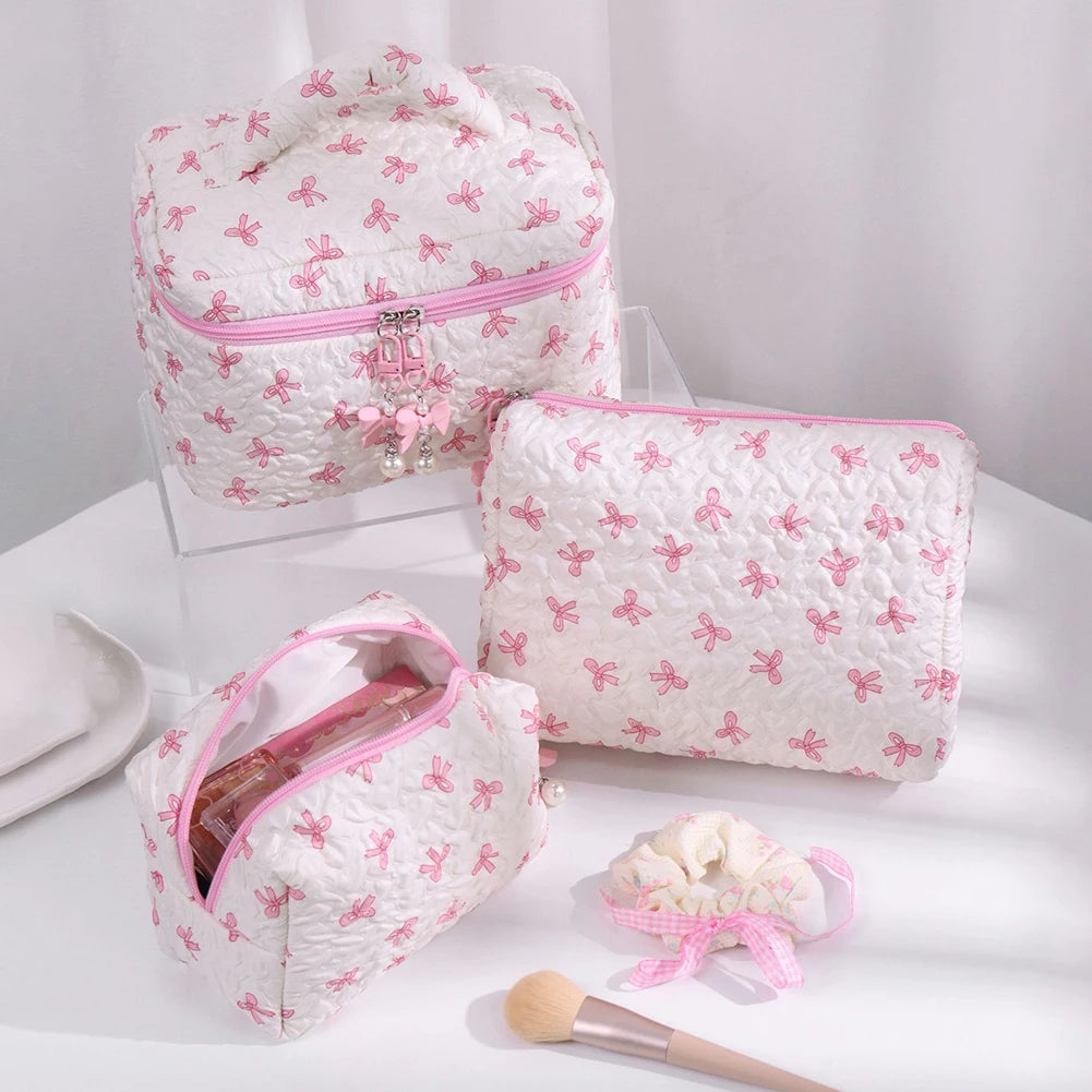 3 Pcs Cute Makeup Bag Bowknot Printed