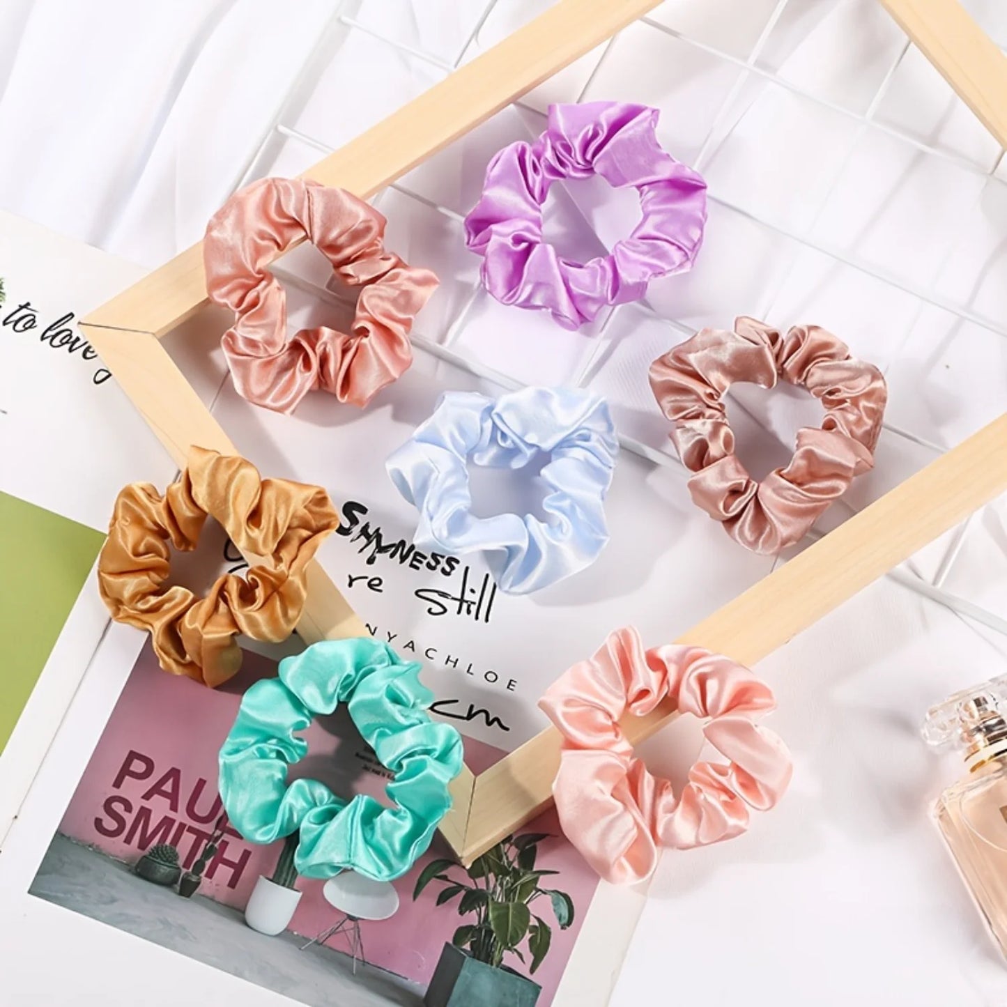 60pcs Satin Scrunchies Simple Solid Color
