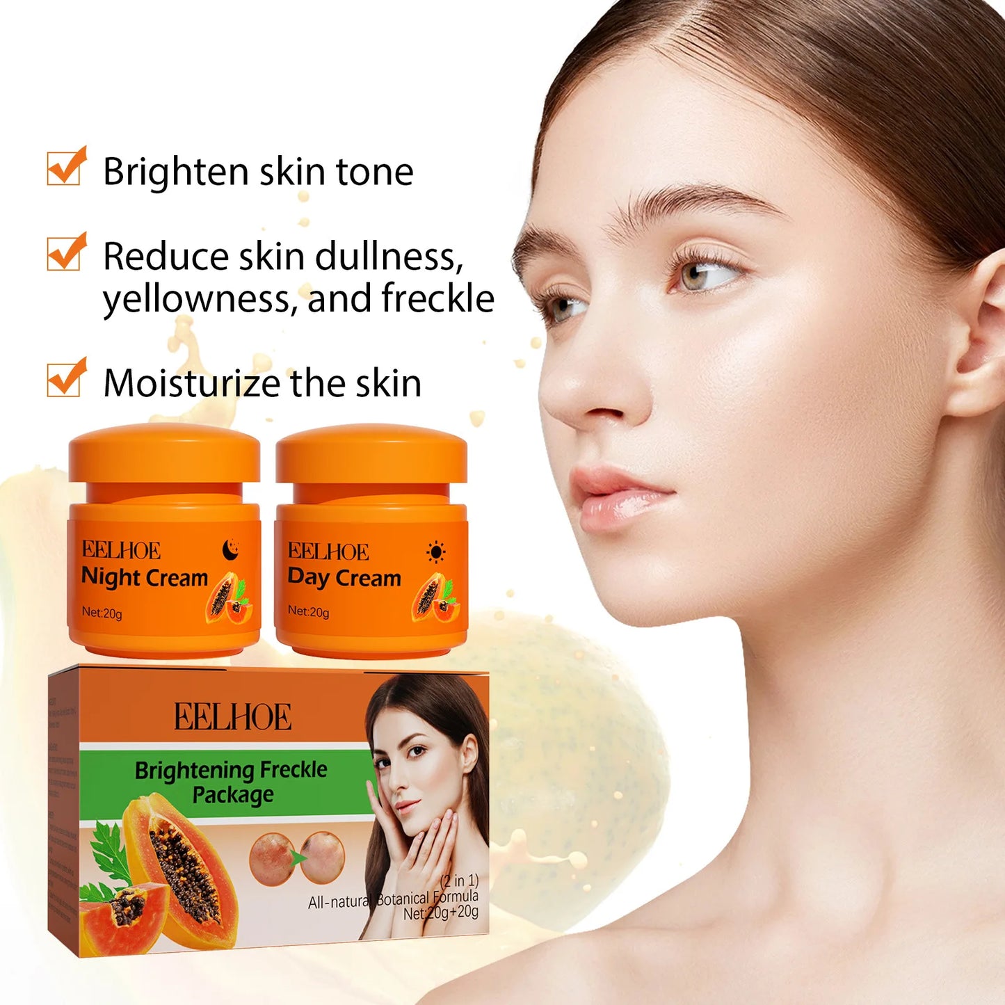 Freckle Whitening Face Cream Papaya Day Night Sun Spots Corrector