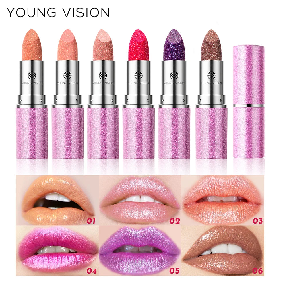 YOUNG VISION 6 pearlized shimmer lipsticks and eyeshadows