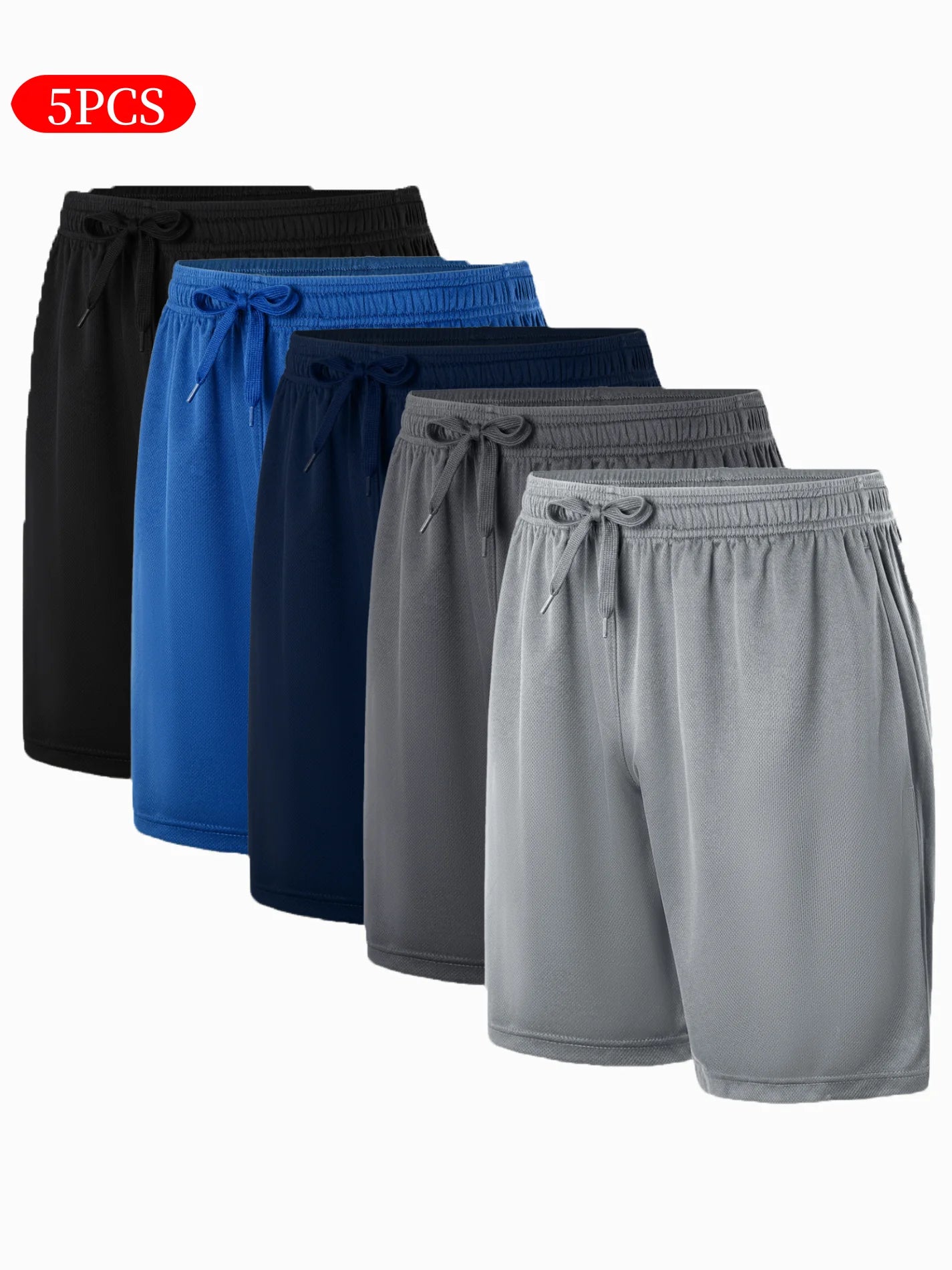 5-piece men's casual shorts with drawstring waistband,
