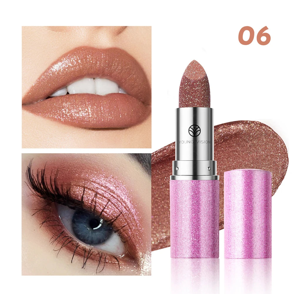 YOUNG VISION 6 pearlized shimmer lipsticks and eyeshadows