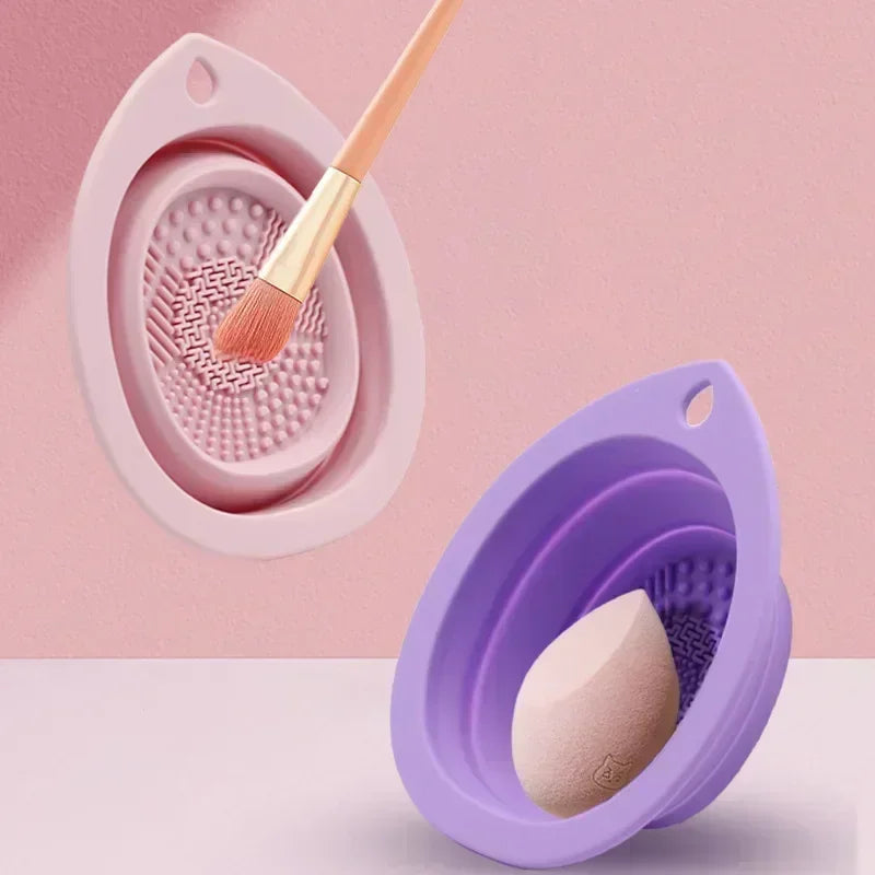 Silicone Makeup Brush Cleaner Foldable Powder Puff Bowl