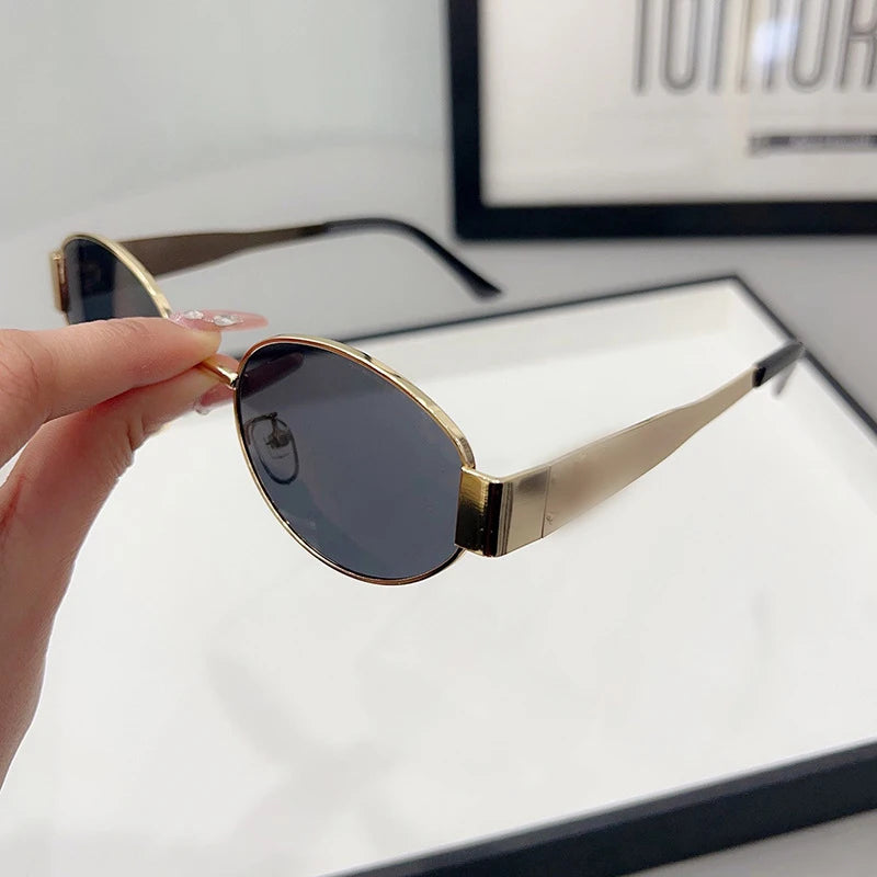 Retro Metal Frame Oval Sunglasses for Women Men