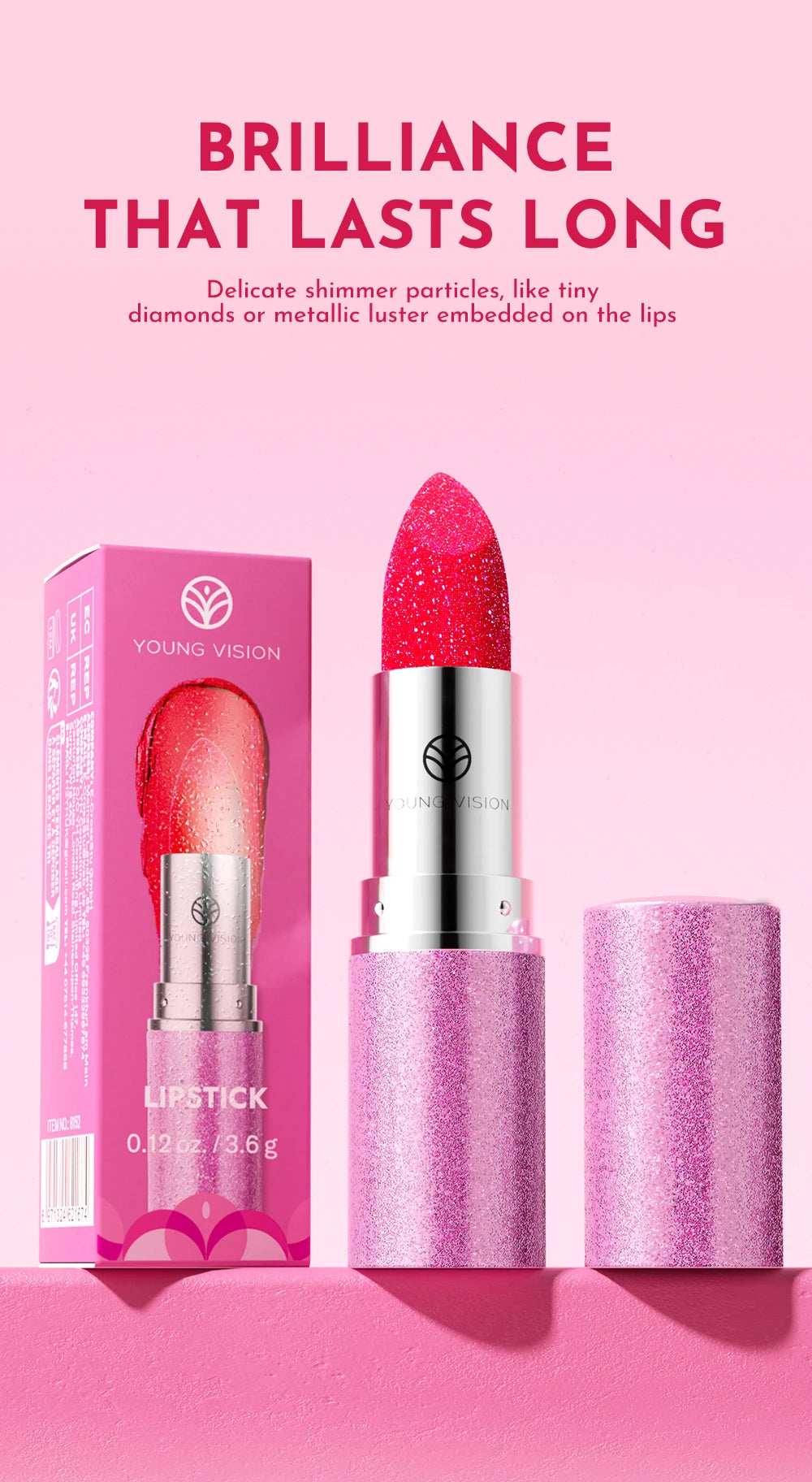 YOUNG VISION 6 pearlized shimmer lipsticks and eyeshadows