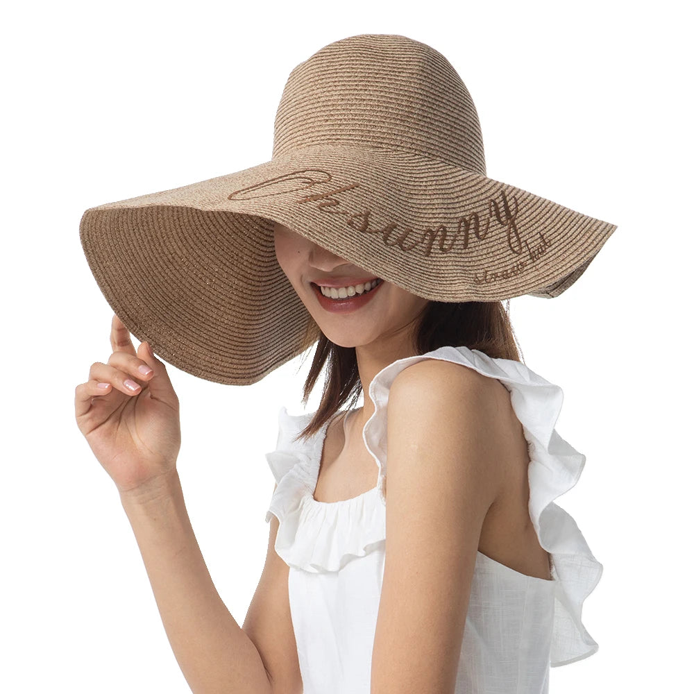 OhSunny Foldable Straw Hat Summer Extra Wide Large Brim