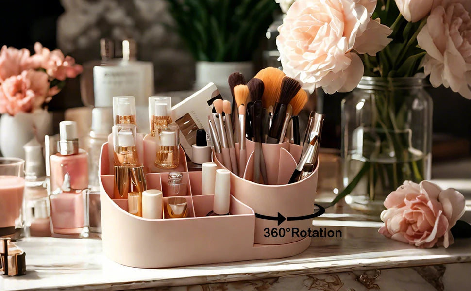 TLXT Makeup Organizer Countertop With Rotating Brush Holder