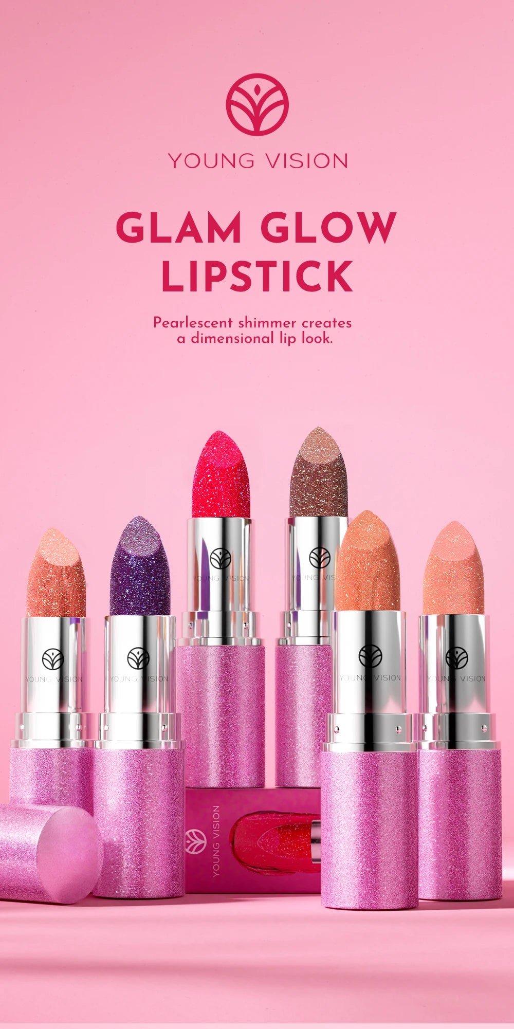 YOUNG VISION 6 pearlized shimmer lipsticks and eyeshadows