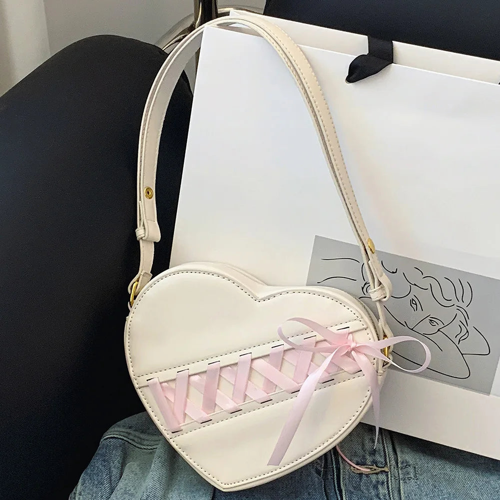 Ribbon Heart Shaped Tote Bag for Women Girls