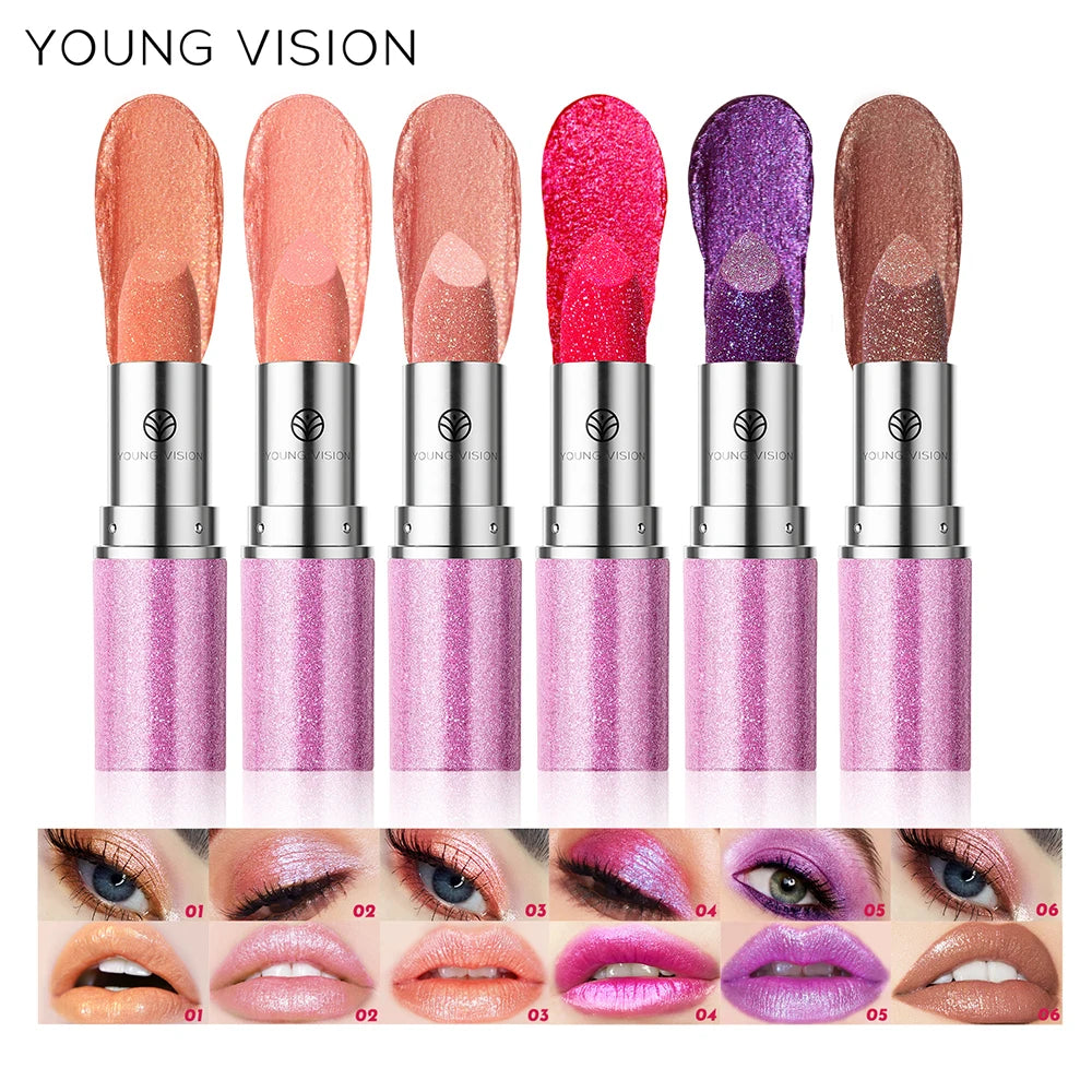 YOUNG VISION 6 pearlized shimmer lipsticks and eyeshadows