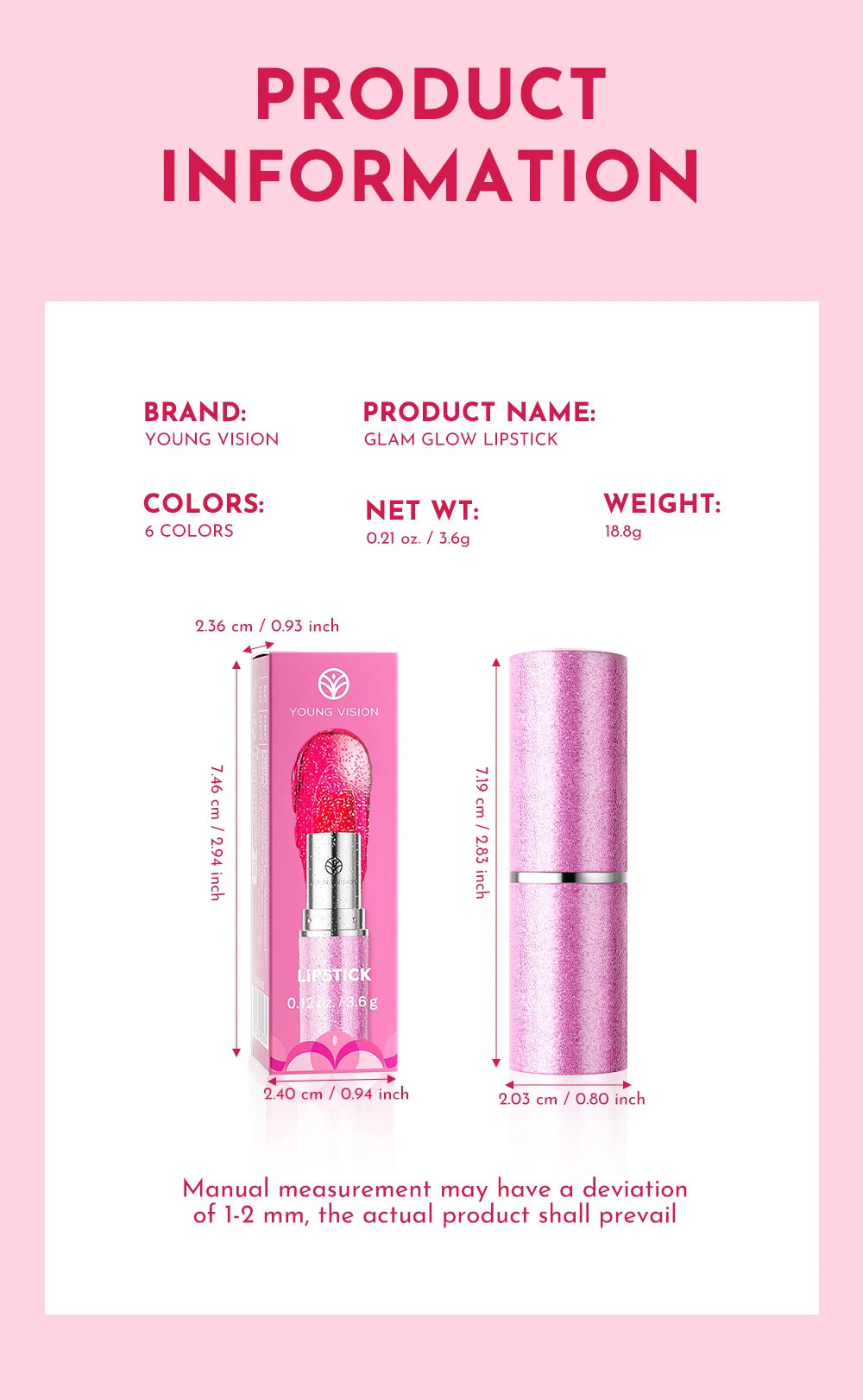 YOUNG VISION 6 pearlized shimmer lipsticks and eyeshadows