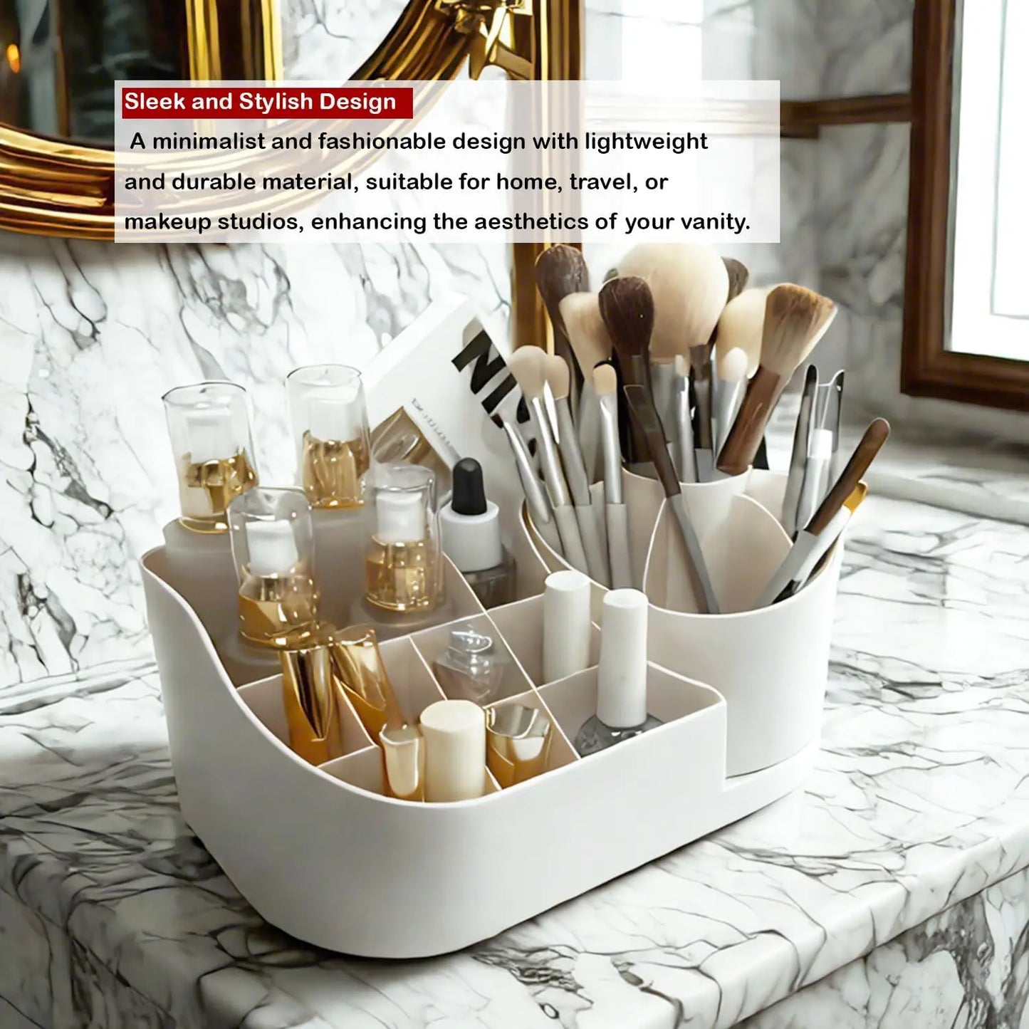 TLXT Makeup Organizer Countertop With Rotating Brush Holder