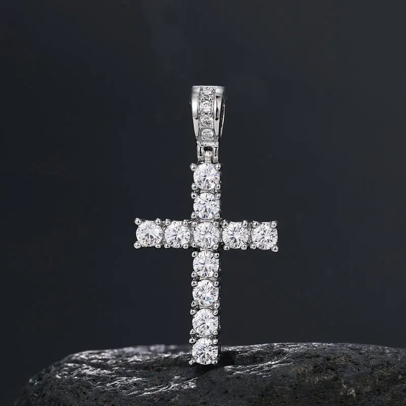 Unisex S925 Cross Pendant Necklace Iced Out Moissanite Gold Silver Color Charm